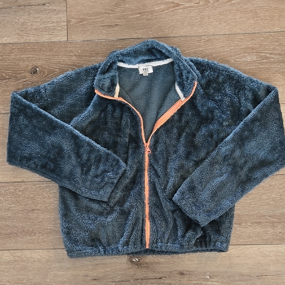 BKE Youth Plush Zip-Up Jacket with Orange Accent